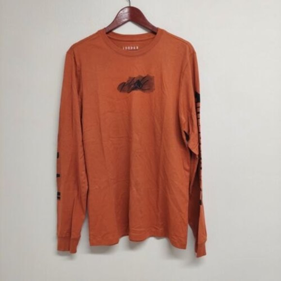 Nike Mens Orange Air Jordan Jumpman Long Sleeve T-Shirt Tee DA9881-220 Medium - Picture 1 of 6